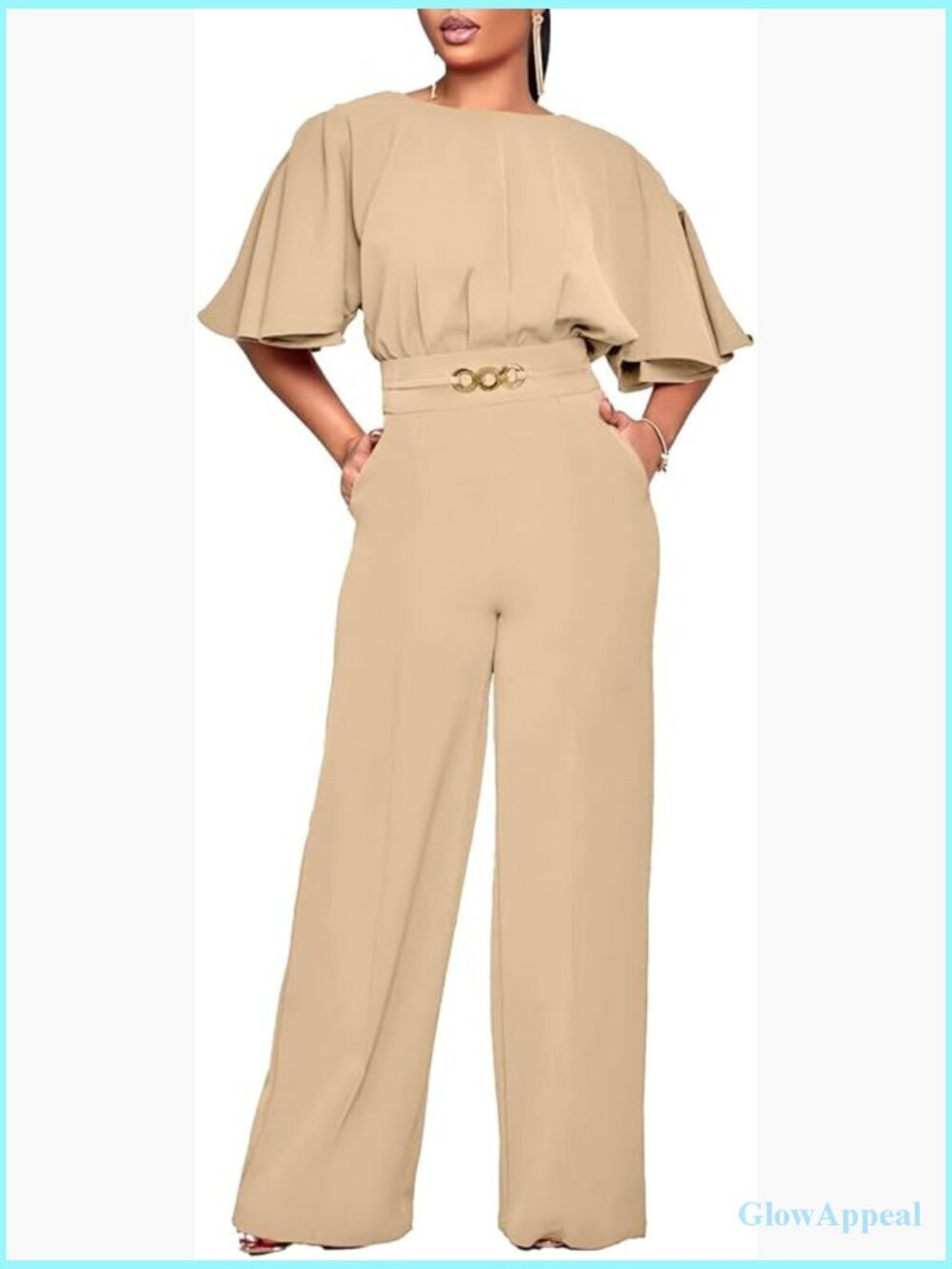 Elegant Dressy Wide Leg Jumpsuit with Belt Plus Size S-3XL